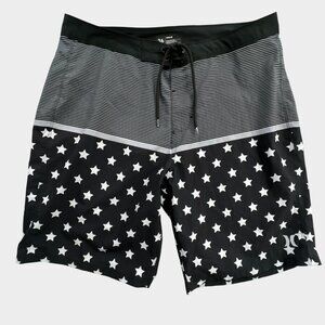 Hurley Board Shorts Mens 36 Black Stars Stripes Swim Trunks Beach Surf Patriotic